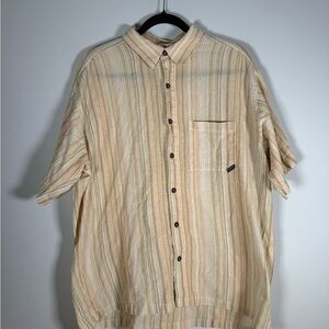 🌿 Patagonia Men's Large Organic Cotton Shirt Striped Beige Short